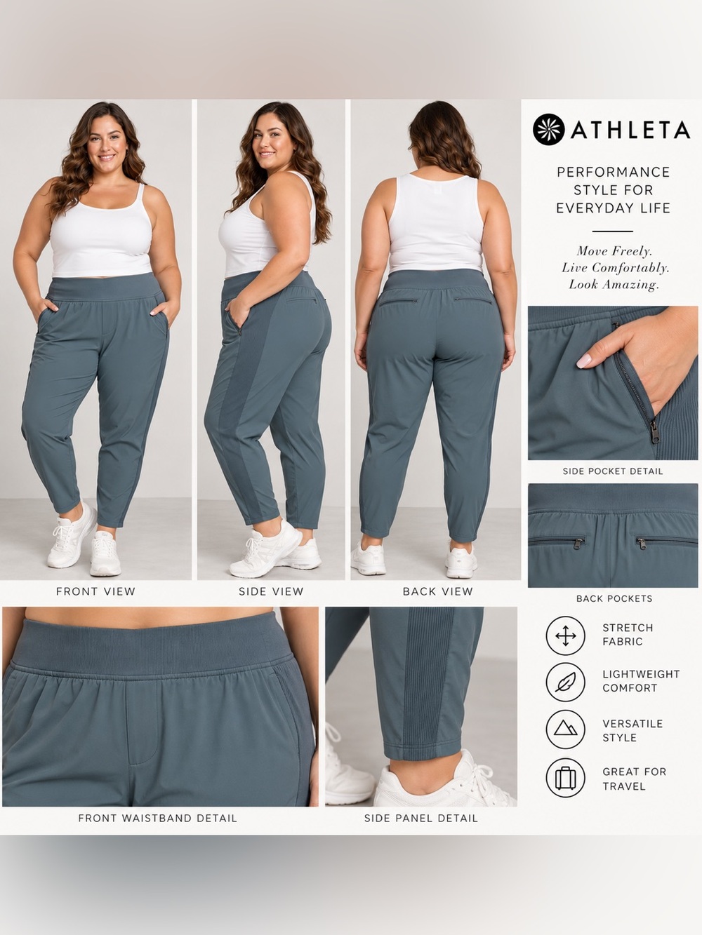 Athleta Brooklyn Ankle Pant Size 24 Gray Blue Stretch Travel Pants